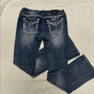 Miss Me Dark Blue Boot Cut Jeans with Embroidered Pockets